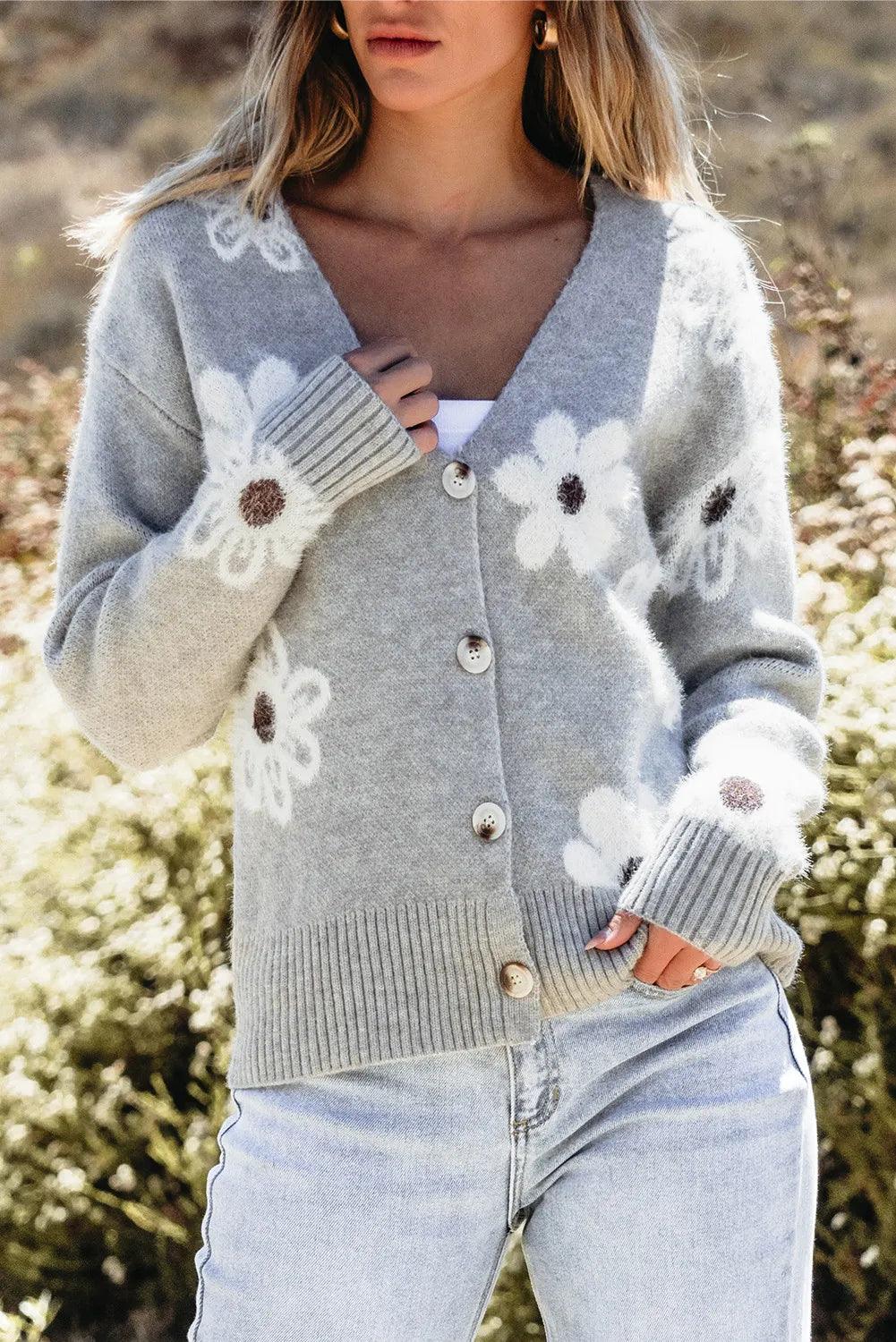 Flower Button Up Long Sleeve Cardigan Print Jacquard Patchwork Print Jacquard Patchwork Flower Button Up Long Sleeve Cardigan Print Jacquard Patchwork Print Jacquard Patchwork