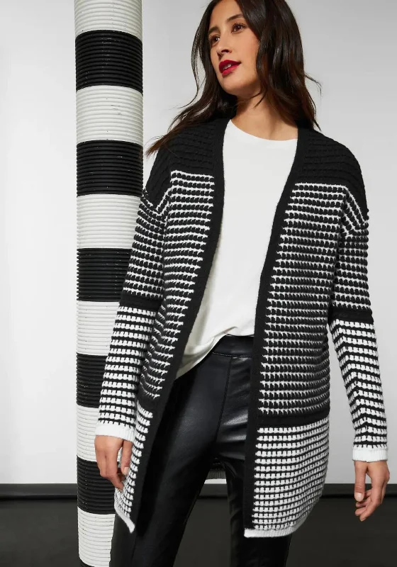 Street One Woven Long Knit Cardigan, Black & White Stylish Fashionable Trendy Stylish Fashionable Trendy