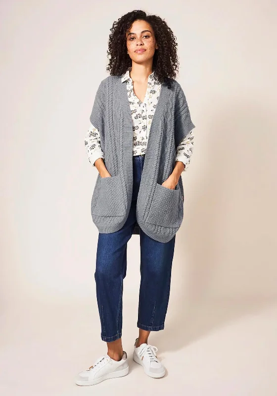 White Stuff One Size Leia Knit Cardigan, Grey Spandex Blend Rayon Blend Denim Blend Spandex Blend Rayon Blend Denim Blend