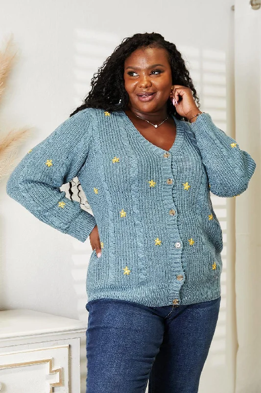 HEYSON Full Size Floral Embroidered Cable Cardigan Chenille Brocade Lace Chenille Brocade Lace HEYSON Full Size Floral Embroidered Cable Cardigan Chenille Brocade Lace Chenille Brocade Lace