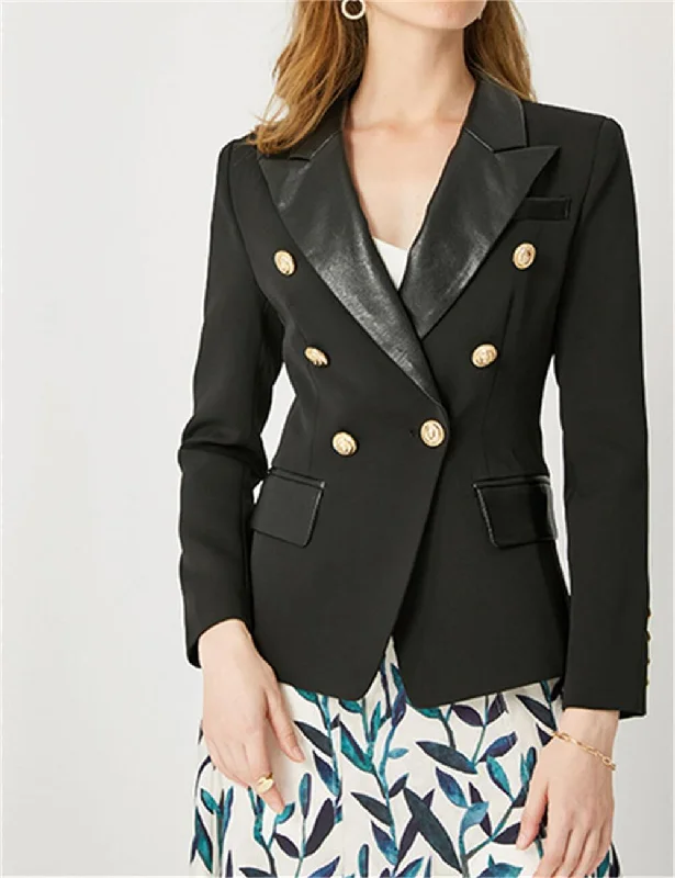 Ladies Lapel Neck Double Breasted Blazer Coat 0901 Women's Custom Jacket