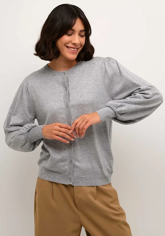 Kaffe Lizza Balloon Sleeve Cardigan, Light Grey Melange Collared Crew Neck Turtle Neck Collared Crew Neck Turtle Neck