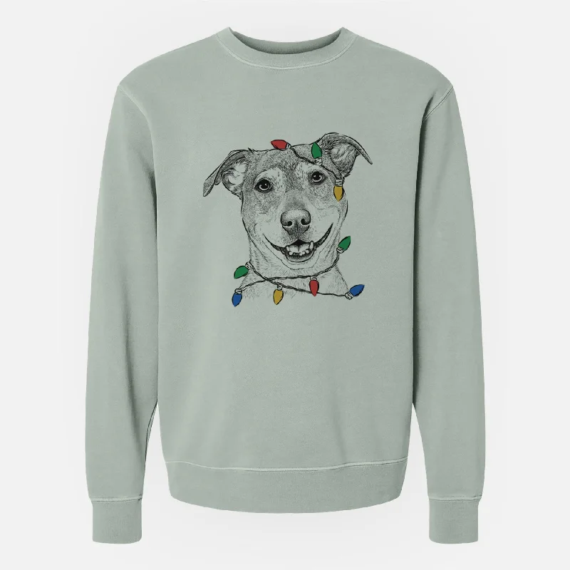 Christmas Lights Reese the Mountain Cur - Unisex Pigment Dyed Crew Sweatshirt Hoodie with Sequins Glamorous Eye-catching Hoodie with Sequins Glamorous Eye-catching