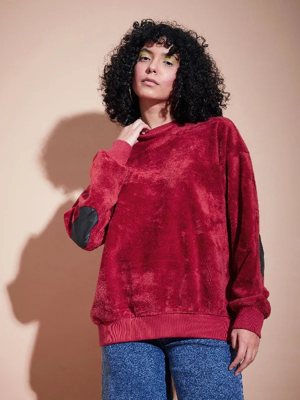 Women Maroon Elbow Patch Fur Round Neck Sweatshirt Hoodie with Illustration Artistic Creative Hoodie with Illustration Artistic Creative Women Maroon Elbow Patch Fur Round Neck Sweatshirt Hoodie with Illustration Artistic Creative Hoodie with Illustration Artistic Creative