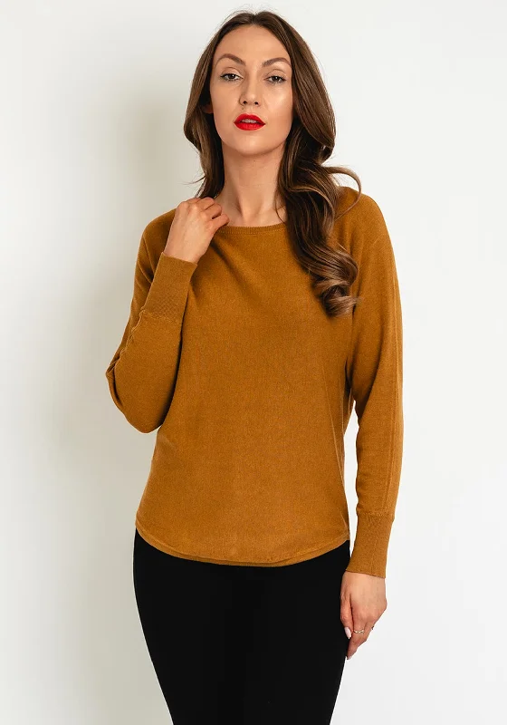 Soya Concept Button Back Detail  Knit Top, Mustard Emerald Green Knit Top