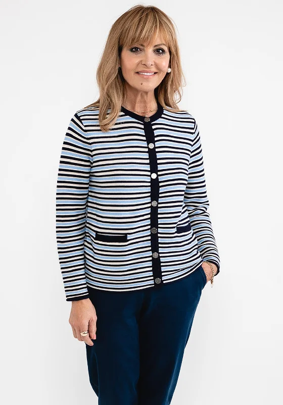 Castle of Ireland Ribbed Stripe Cardigan, Navy & Blue Terry Blend Velvet Blend Canvas Blend Terry Blend Velvet Blend Canvas Blend