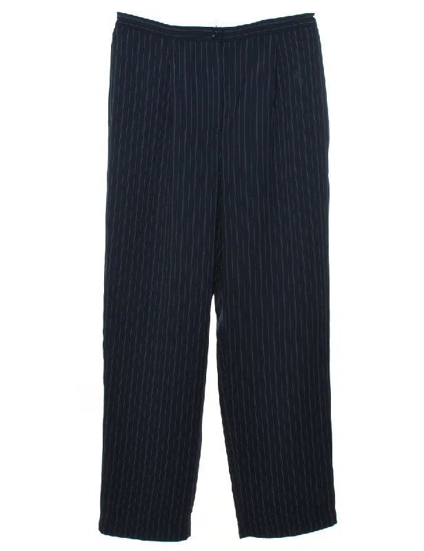 Navy Pinstriped Tapered Trousers - W32 L30 Trousers Essential Wardrobe Trousers Essential Wardrobe