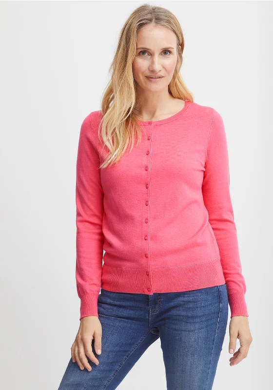 Fransa Basic Button Cardigan, Coral Elegant Classic Vintage Elegant Classic Vintage