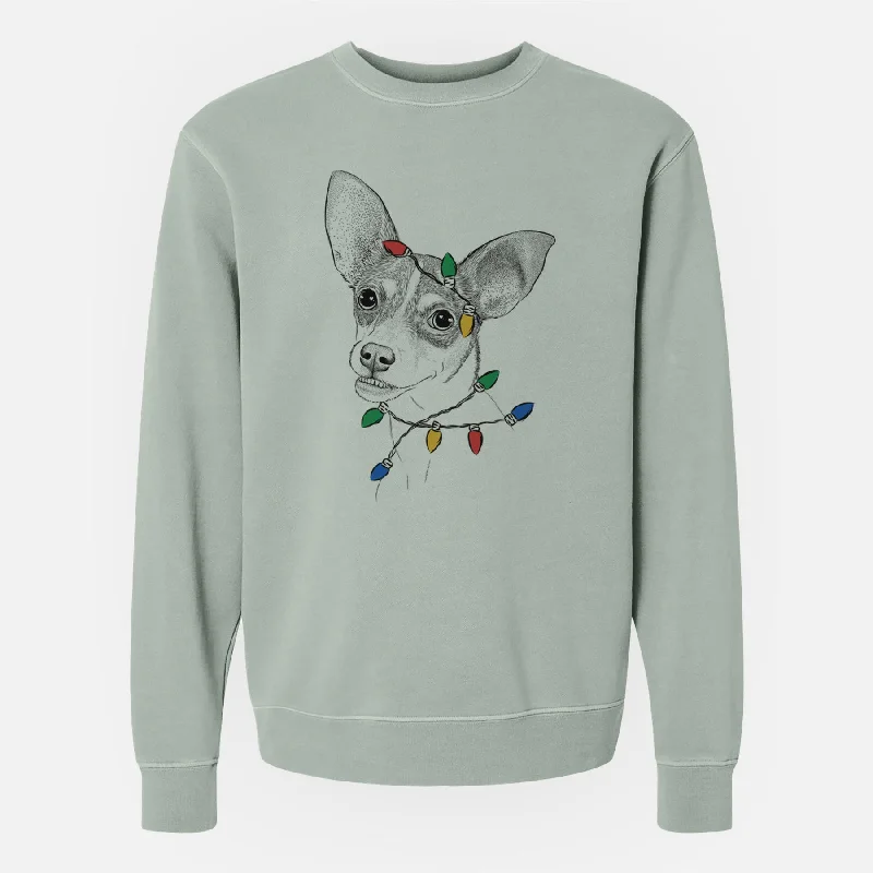 Christmas Lights Kailani the Chihuahua Mix - Unisex Pigment Dyed Crew Sweatshirt Hoodie with Magnetic Closure Innovative Modern Hoodie with Magnetic Closure Innovative Modern