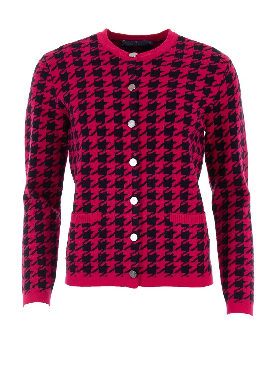 Castle of Ireland Houndstooth Button Up Cardigan, Pink Mesh Blend Leather Blend Suede Blend Mesh Blend Leather Blend Suede Blend