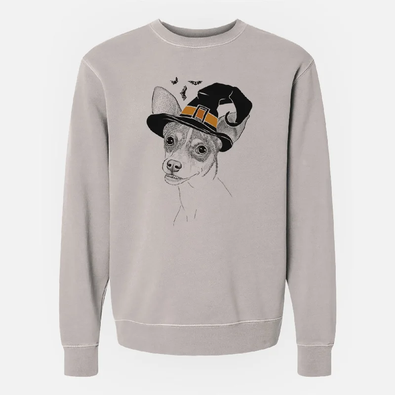 Witch Kailani the Chihuahua Mix - Unisex Pigment Dyed Crew Sweatshirt Hoodie with Snap Buttons Easy Quick Hoodie with Snap Buttons Easy Quick