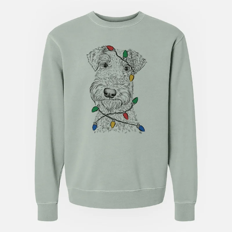 Christmas Lights Roc Haven Maggie May the Airedale Terrier - Unisex Pigment Dyed Crew Sweatshirt Hoodie with Applique Textured Unique Hoodie with Applique Textured Unique