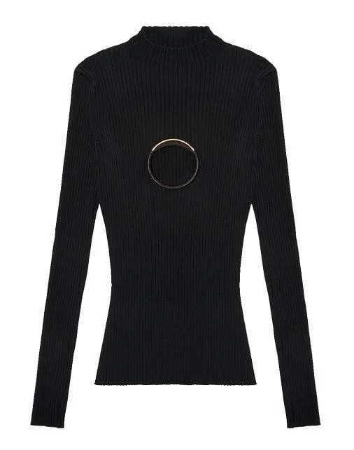 Long Sleeve Mock Neck Knit Top Handmade Knit Blouse