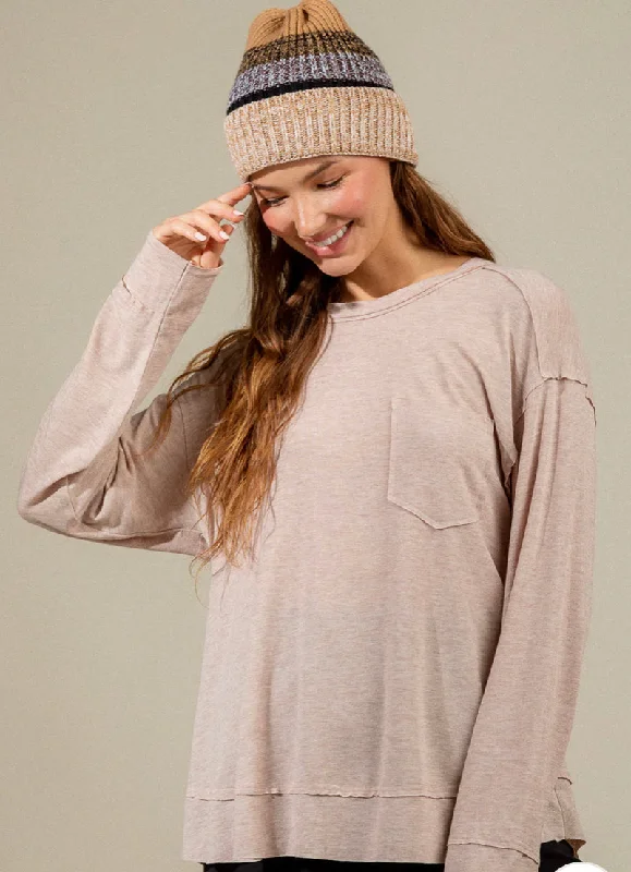 Raw Edge Solid Knit Top V Neck Knit Shirt