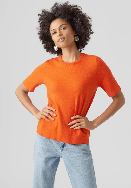 Vero Moda Happiness Fine Knit Top, Tangerine Tango Pink Knit Top