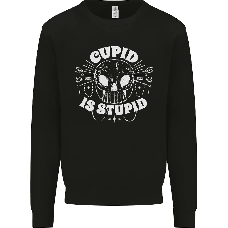 Cupid Is Stupid Funny Anti Valentines Day Mens Sweatshirt Jumper Hoodie with Sequins Glamorous Eye-catching Hoodie with Sequins Glamorous Eye-catching