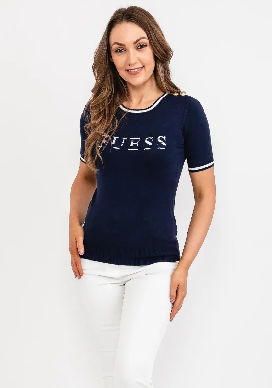 Guess Womens Marine Inspired Knit Top, Navy Bohemian Knit Top