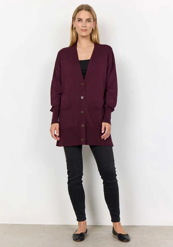 Soyaconcept Dollie V Neck Knit Cardigan, Wine Fleece Cardigan Nylon Polyester Fleece Cardigan Nylon Polyester