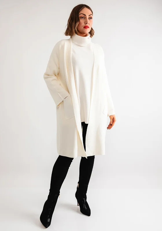 D.e.c.k by Collage One Size Cardigan, Cream Boat Neck Shawl Collar Notched Collar Boat Neck Shawl Collar Notched Collar