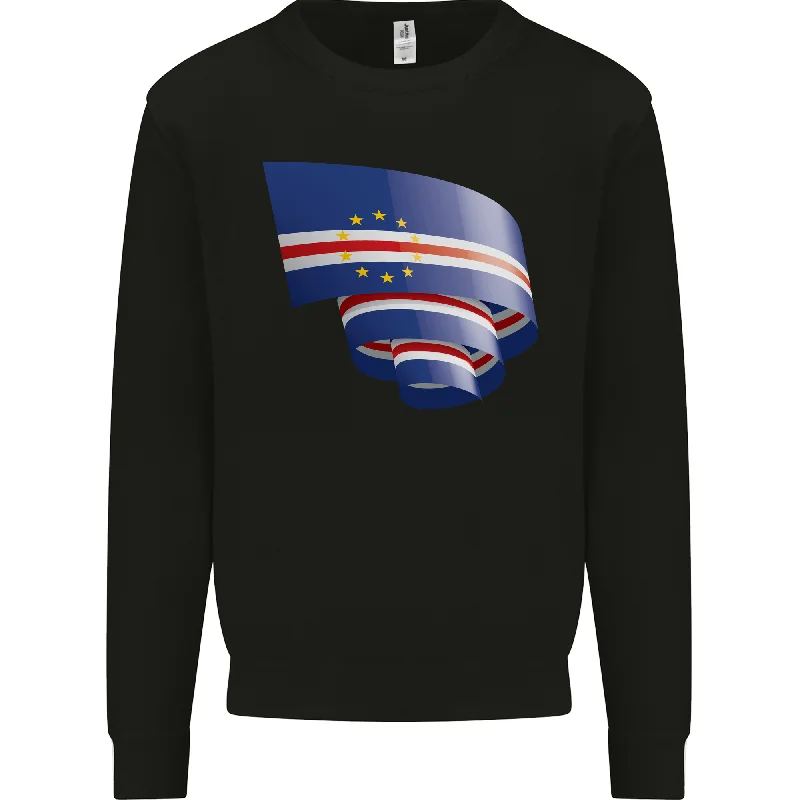 Curled Cape Verde Flag Verdean Day Football Mens Sweatshirt Jumper Hoodie with Illustration Artistic Creative Hoodie with Illustration Artistic Creative