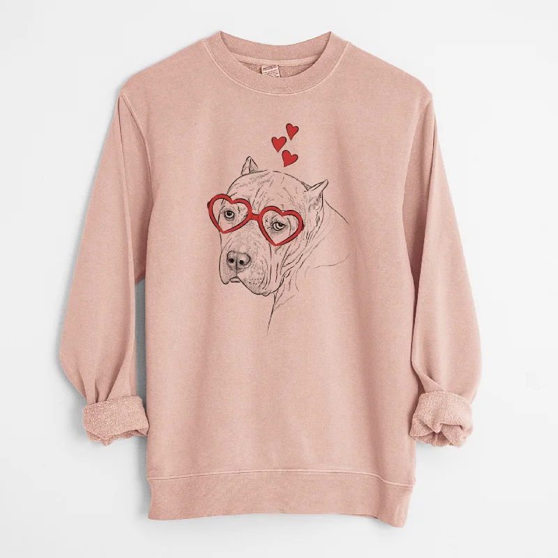 Valentine Precious the Staffordshire Terrier - Unisex Pigment Dyed Crew Sweatshirt Hoodie with Tied Waist Feminine Flattering Hoodie with Tied Waist Feminine Flattering