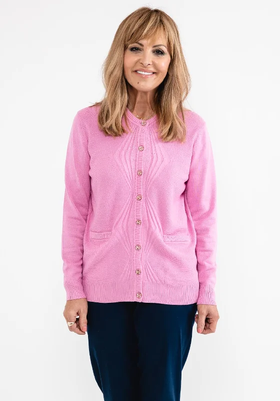 Castle of Ireland Embossed Diamond Pattern Cardigan, Pink Cashmere Blend Cotton Blend Poly Blend Cashmere Blend Cotton Blend Poly Blend