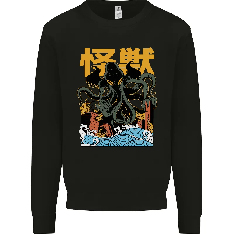 Cthulhu Japanese Anime Kraken Mens Sweatshirt Jumper Hoodie with Back Slit Movement Comfort Hoodie with Back Slit Movement Comfort