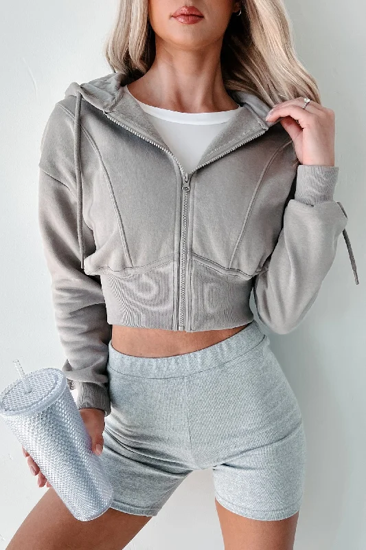 Rawlin Crop Zipper Hoodie (Ash) Hoodie with Puffed Sleeves Voluminous Trendy Hoodie with Puffed Sleeves Voluminous Trendy