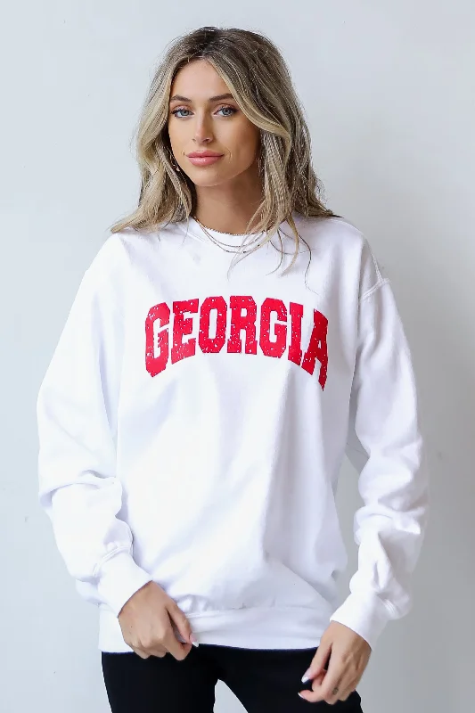 White Georgia Sweatshirt Hoodie with Button Placket Classic Preppy Hoodie with Button Placket Classic Preppy