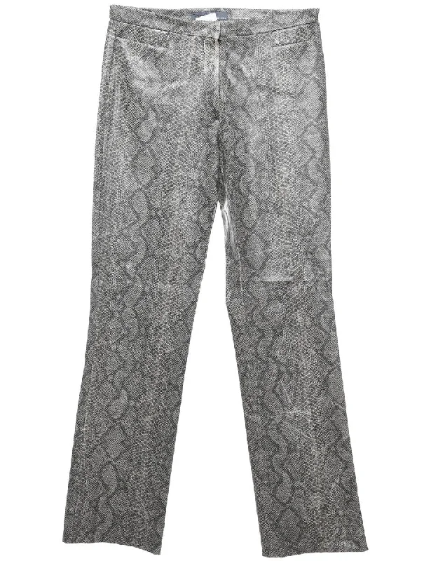 Snakeskin Pattern Grey Y2K Faux Leather Trousers - W30 L32 Trousers versatile all-occasion Trousers versatile all-occasion