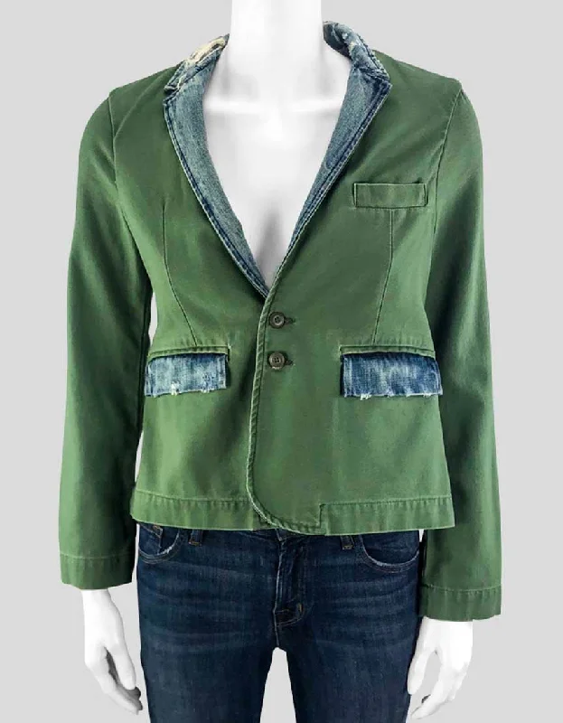 NSF Green Blazer With Distreesed Denin Collar Petite Winter Women's Blazer