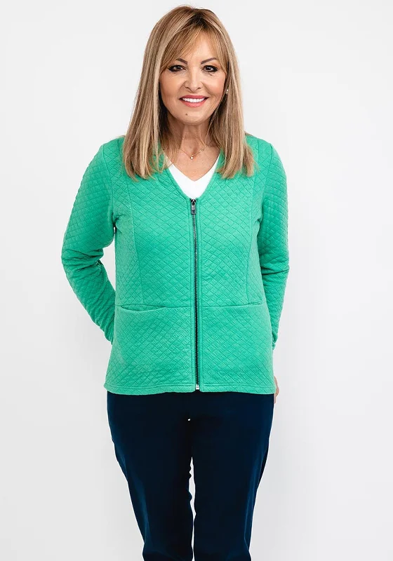 Fransa Scooped Neck Zip Cardigan, Emerald Mesh Fabric Canvas Fabric Denim Fabric Mesh Fabric Canvas Fabric Denim Fabric