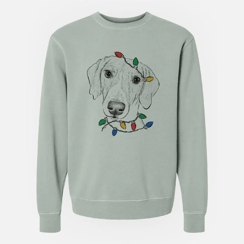 Christmas Lights Stanley the Foxhound - Unisex Pigment Dyed Crew Sweatshirt Hoodie with Elastic Cuffs Stretchable Comfortable Hoodie with Elastic Cuffs Stretchable Comfortable