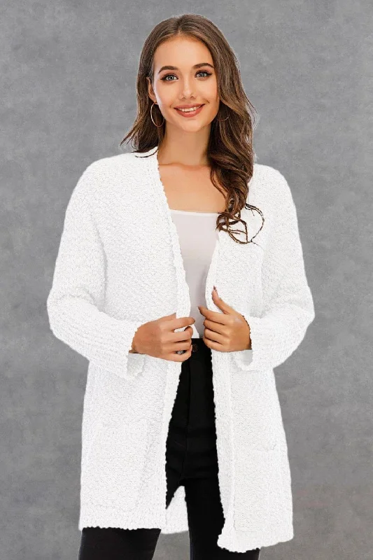 Angel Wings Pocketed Open Front Long Sleeve Cardigan Knit Fabric Woven Fabric Fleece Fabric Knit Fabric Woven Fabric Fleece Fabric