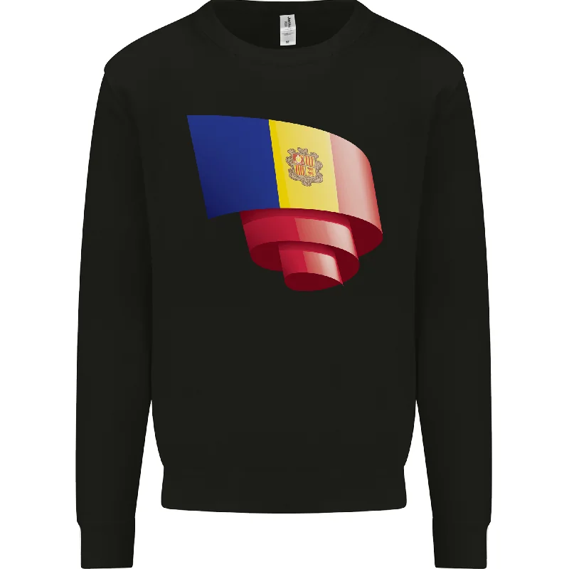 Curled Andorra Flag Andorran Day Football Mens Sweatshirt Jumper Hoodie with Raglan Sleeves Sporty Comfortable Hoodie with Raglan Sleeves Sporty Comfortable