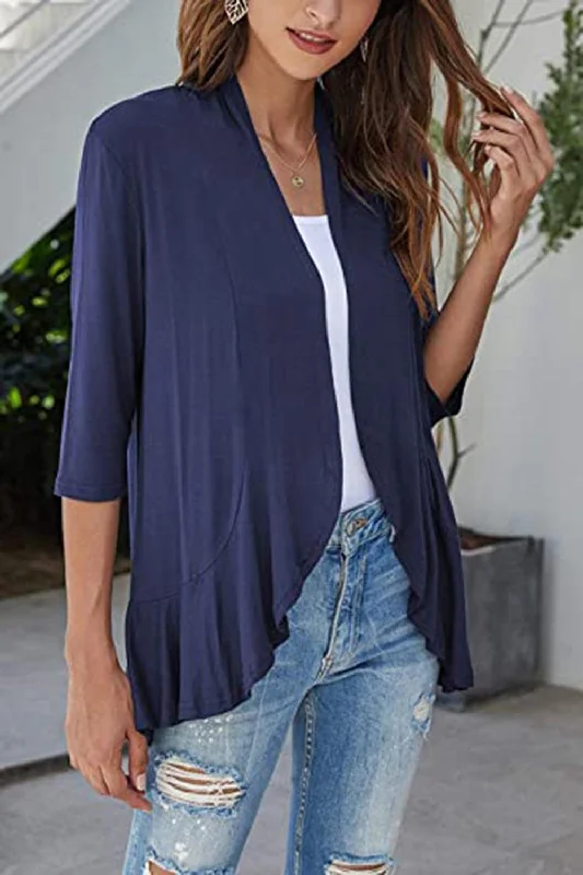 Open Front Three-Quarter Sleeve Cardigan Print Jacquard Patchwork Print Jacquard Patchwork Open Front Three-Quarter Sleeve Cardigan Print Jacquard Patchwork Print Jacquard Patchwork