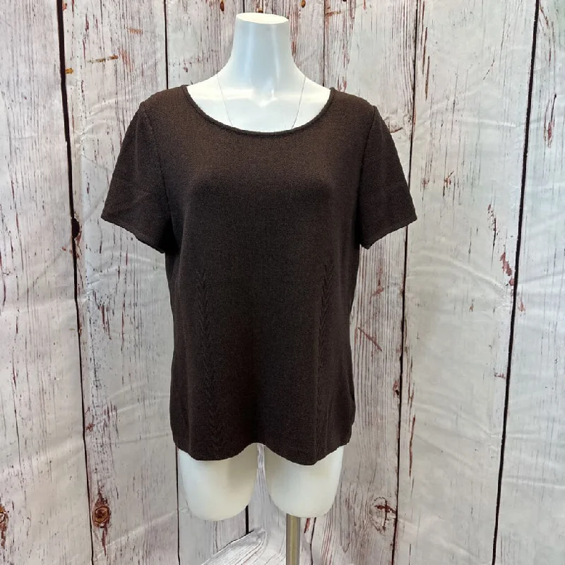 ST JOHN COFFEE BRN SUBTLE KNIT TOP SZ L TCC Seasonal Knit Shirt