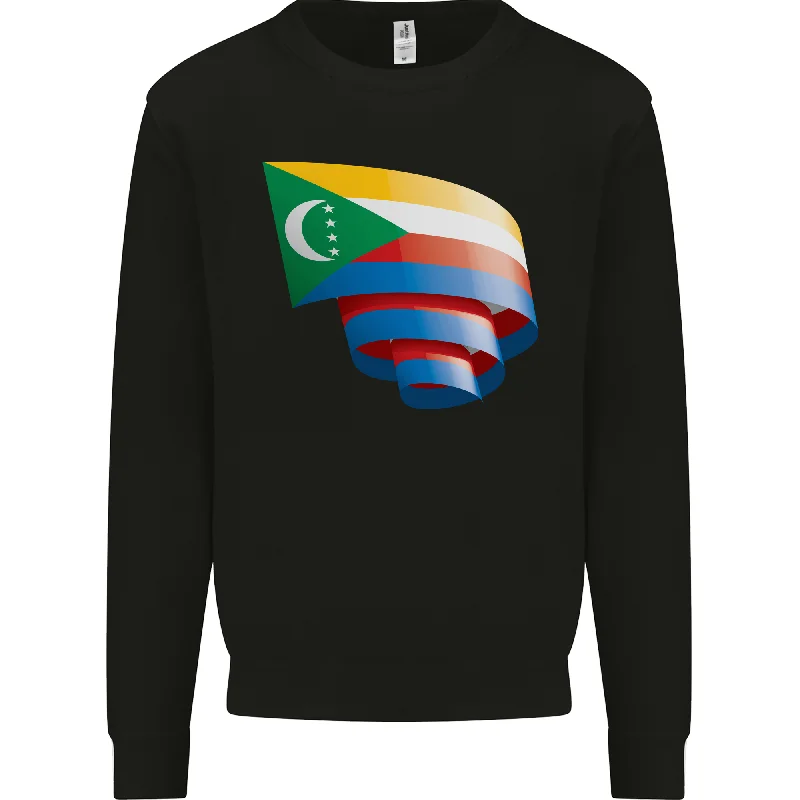 Curled Comoros Flag Comorian Day Football Mens Sweatshirt Jumper Hoodie with Ribbed Neckline Snug Warm Hoodie with Ribbed Neckline Snug Warm