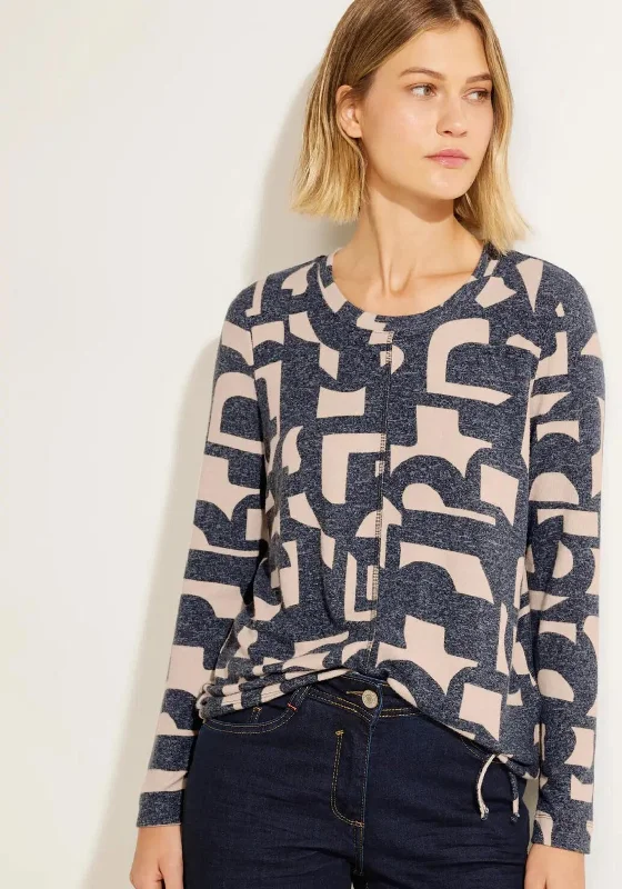 Cecil Letter Print Soft Knit Top, Night Sky Melange Royal Blue Knit Top