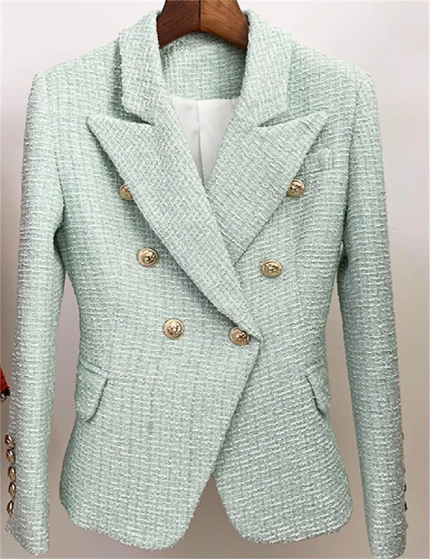 Ladies Lapel Neck Tassel Tweed Blazer Q3028 Women's Vintage Suit