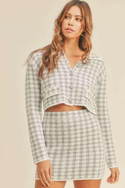 MABLE Houndstooth Cropped Knit Cardigan and Mini Skirt Set Mesh Blend Leather Blend Suede Blend Mesh Blend Leather Blend Suede Blend MABLE Houndstooth Cropped Knit Cardigan and Mini Skirt Set Mesh Blend Leather Blend Suede Blend Mesh Blend Leather Blend Suede Blend