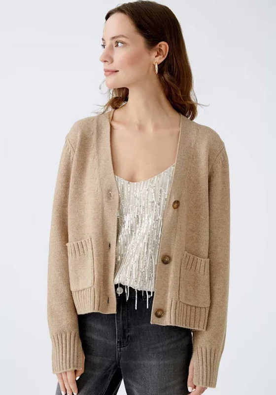 Oui Knitted Button Up Cardigan, Beige Zippered Front Buttoned Front Snap Front Zippered Front Buttoned Front Snap Front