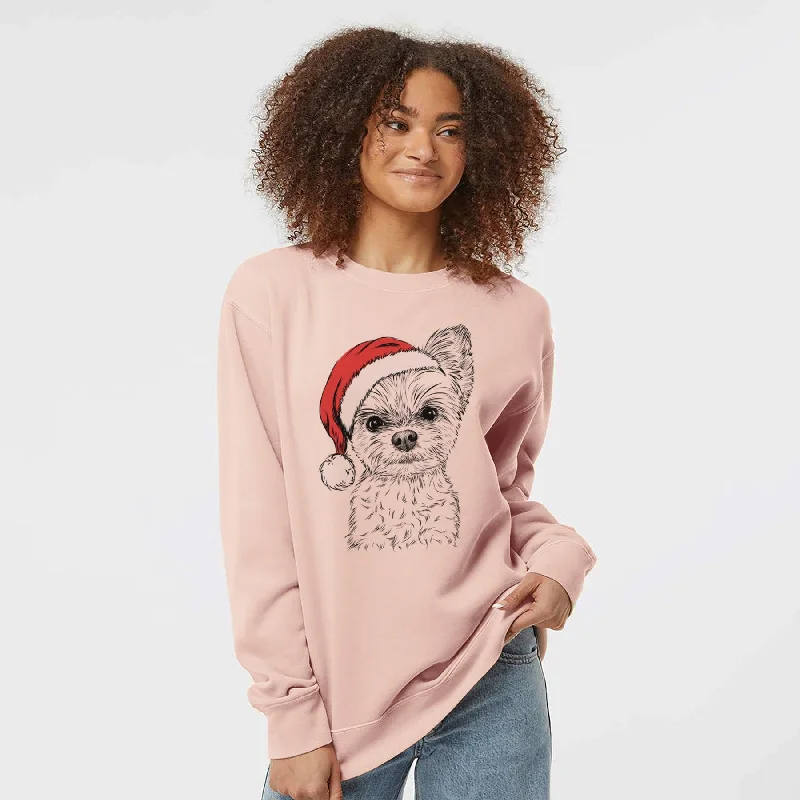 Santa Chance the Yapper the Yorkshire Terrier - Unisex Pigment Dyed Crew Sweatshirt Hoodie with Hem Elastic Stretchable Comfortable Hoodie with Hem Elastic Stretchable Comfortable