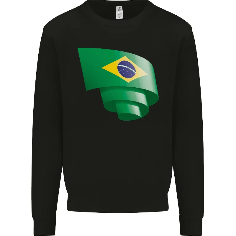 Curled Brazil Flag Brazilian Day Football Mens Sweatshirt Jumper Hoodie with Velcro Closure Adjustable Secure Hoodie with Velcro Closure Adjustable Secure