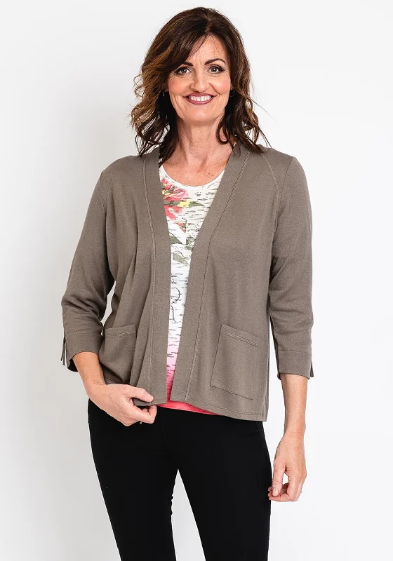 Rabe Lightweight Knit Short Cardigan, Khaki Iron Safe Non-Iron Wrinkle Free Iron Safe Non-Iron Wrinkle Free