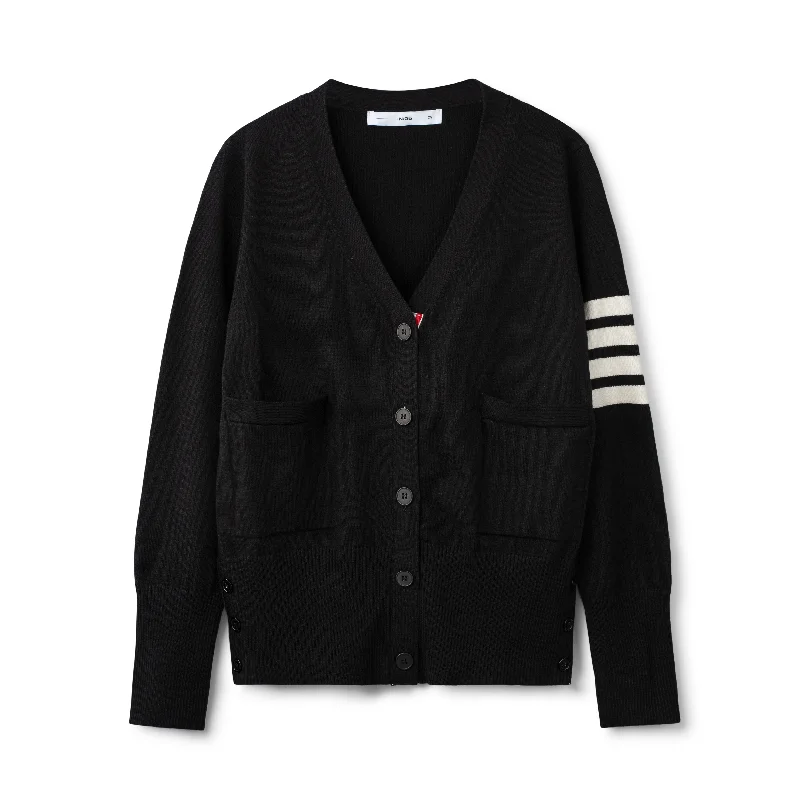 Varsity Striped Cardigan - Black/Ivory Hooded Caped Shawl Collar Hooded Caped Shawl Collar Varsity Striped Cardigan - Black/Ivory Hooded Caped Shawl Collar Hooded Caped Shawl Collar