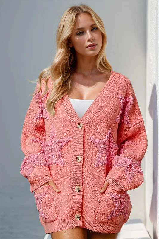 Double Take Full Size Button Up Star Pattern Cardigan Hooded Caped Shawl Collar Hooded Caped Shawl Collar Double Take Full Size Button Up Star Pattern Cardigan Hooded Caped Shawl Collar Hooded Caped Shawl Collar