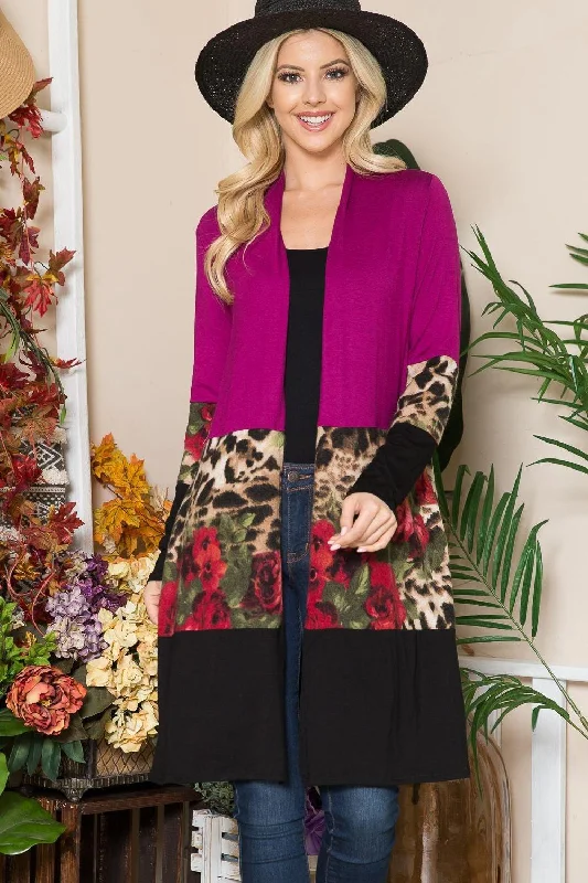 Celeste Full Size Color Block Open Front Cardigan Striped Floral Plaid Striped Floral Plaid Celeste Full Size Color Block Open Front Cardigan Striped Floral Plaid Striped Floral Plaid