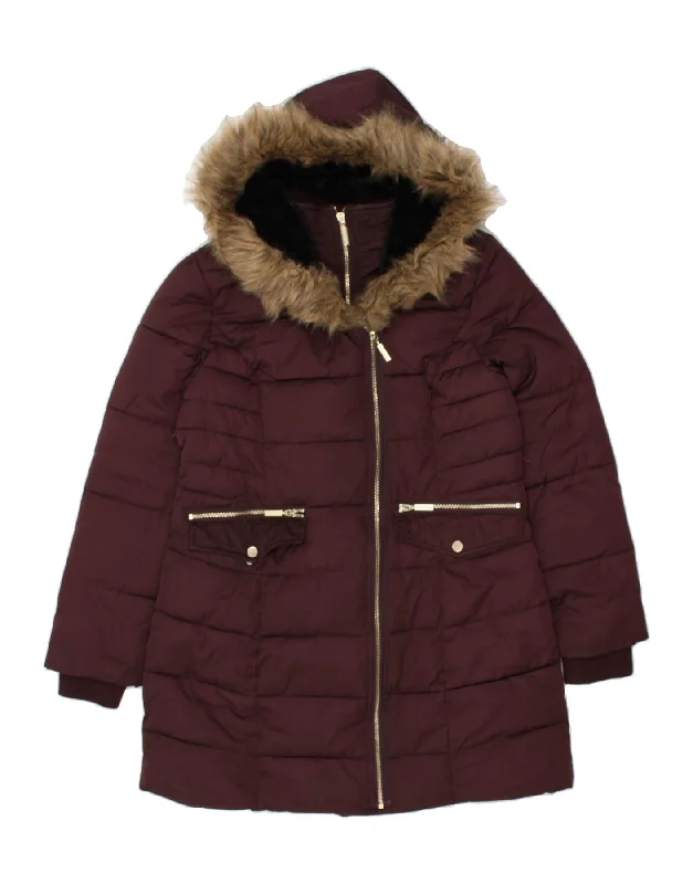 OASIS Womens Hooded Padded Coat UK 14 Medium Burgundy Polyester Asymmetrical Collar Hooded Zippered OASIS Womens Hooded Padded Coat UK 14 Medium Burgundy Polyester Asymmetrical Collar Hooded Zippered