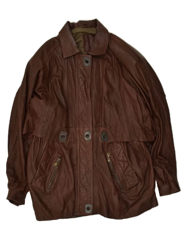 VINTAGE Womens Loose Fit Leather Coat UK 16 Large Brown Leather Front Pockets Side Pockets Patch Pockets VINTAGE Womens Loose Fit Leather Coat UK 16 Large Brown Leather Front Pockets Side Pockets Patch Pockets